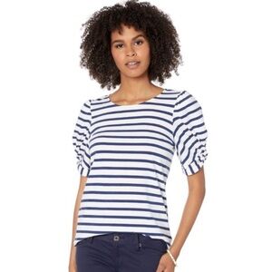 Lilly Pulitzer Puff Sleeve Navy and White Striped Top